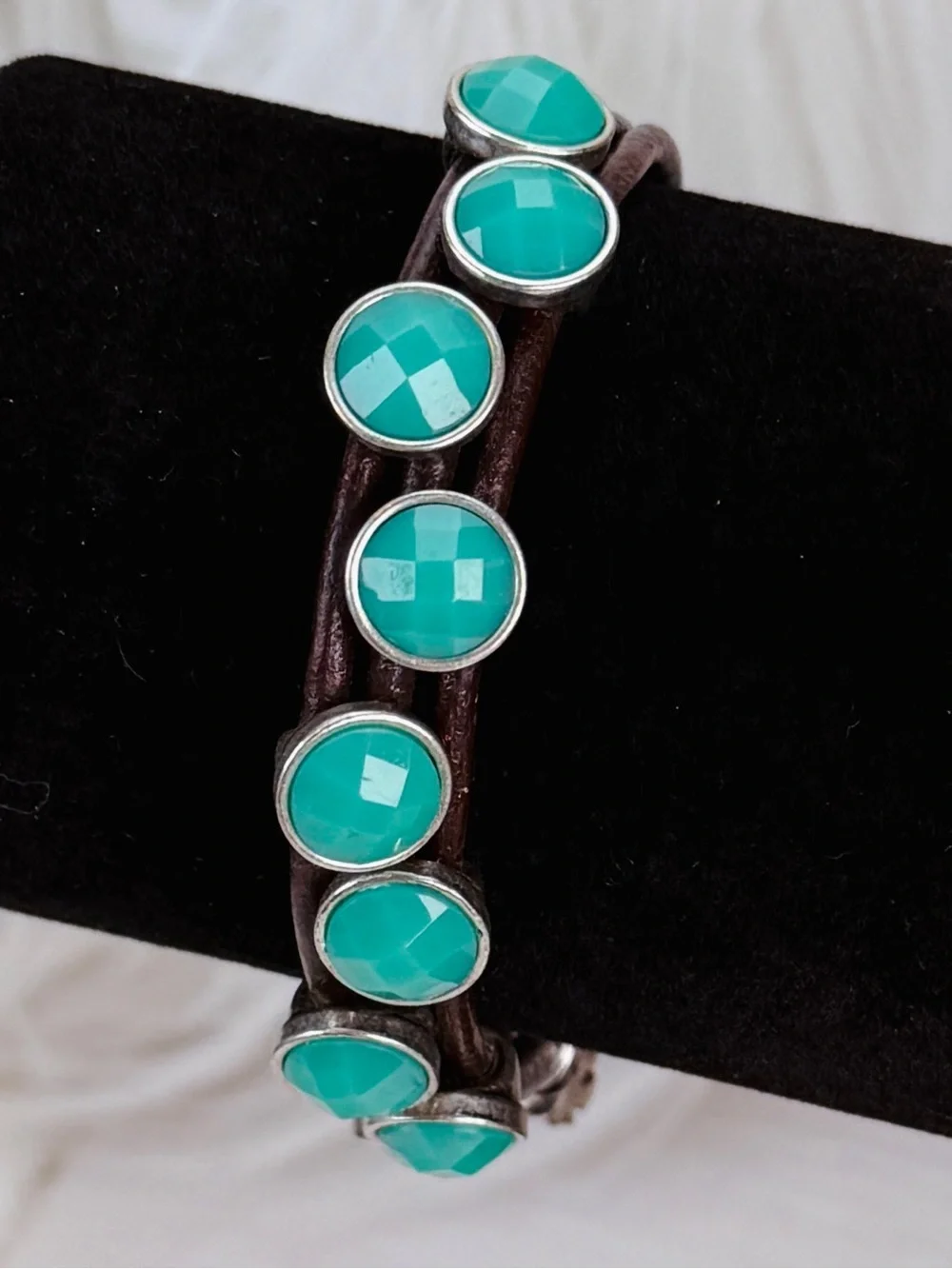 Beautiful, bohemian chic, brown and greenish blue costume bracelet